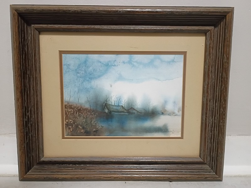 Landscape Watercolor Painting Old Rustic Barn