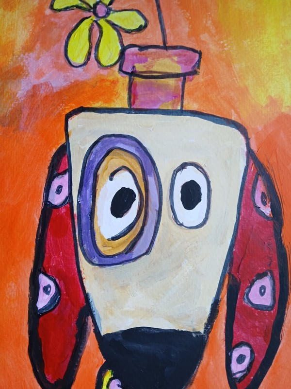 Abstract/Expressionism 11x14 Blue Eyed Dog Colorful Street Art Painting gallery