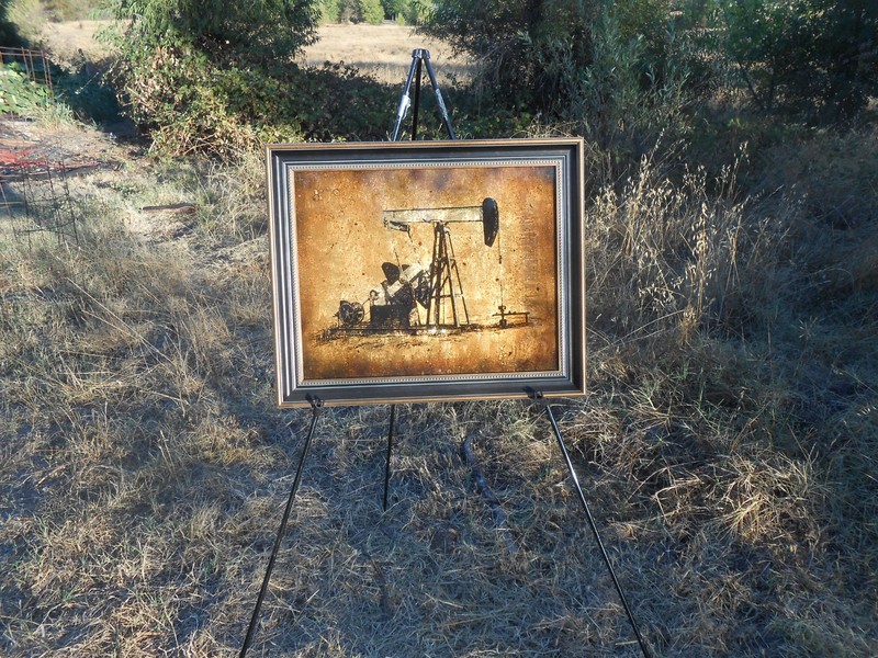 14 kt. gold leaf painting of Iconic Texas oil well by Mike Newton late 70's. gallery
