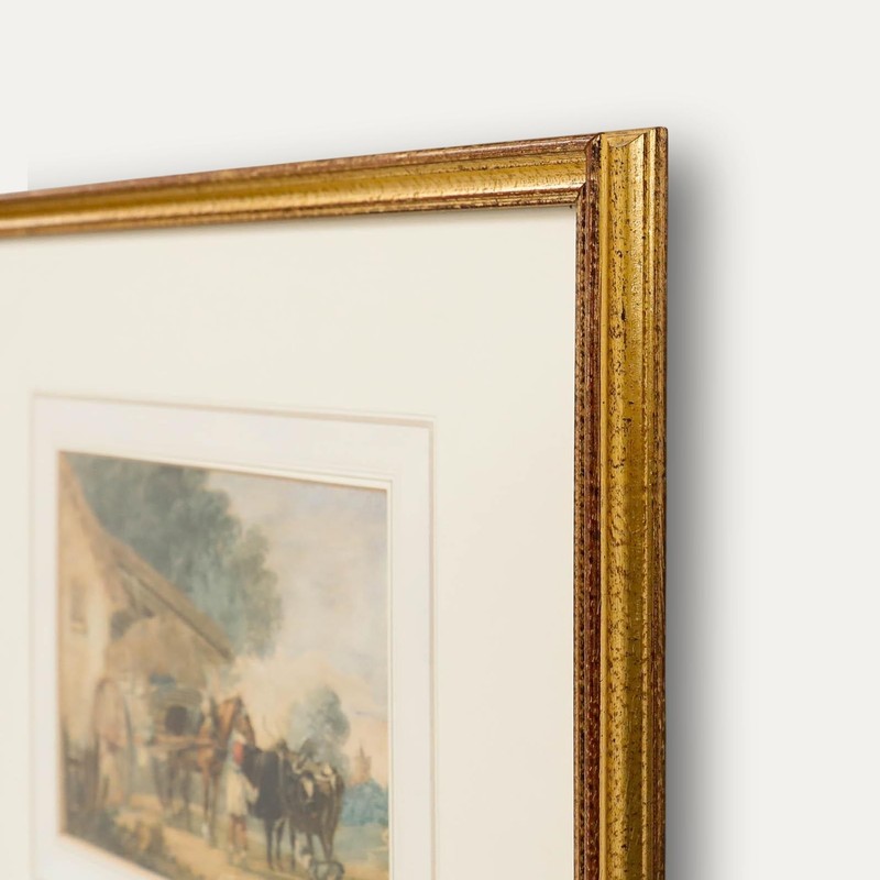 Framed Mid 19th Century Watercolour - The Haywagon & Working Oxen gallery