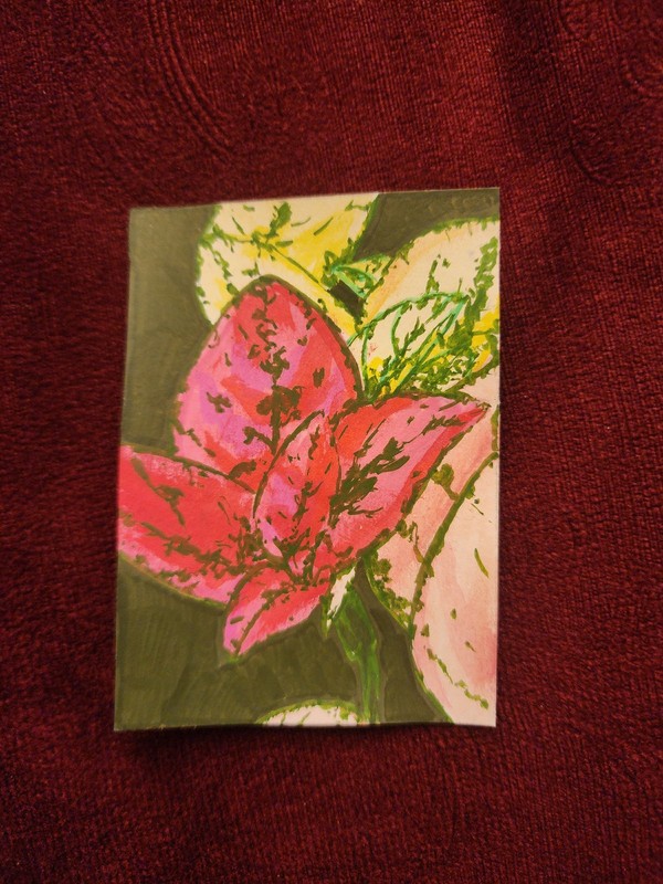 ACEO Original Abstract Acrylic Painting of a Leafy House Plant by Kiva
