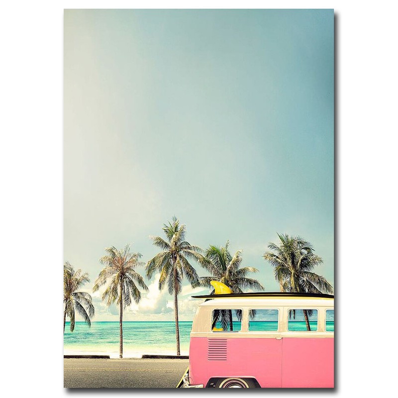 Surf Bus Pink by Design Fabrikken Gallery-Wrapped Canvas Giclee (35 in x 25 in)