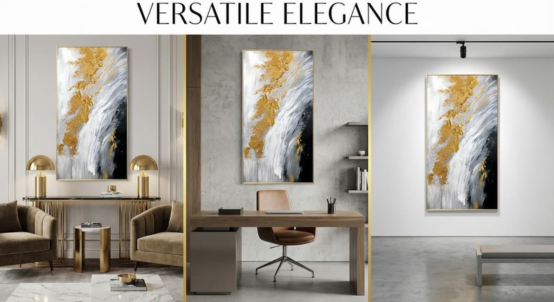 Hand-Painted Black and White Abstract Oil Painting on Canvas for Entrance-Hall, gallery