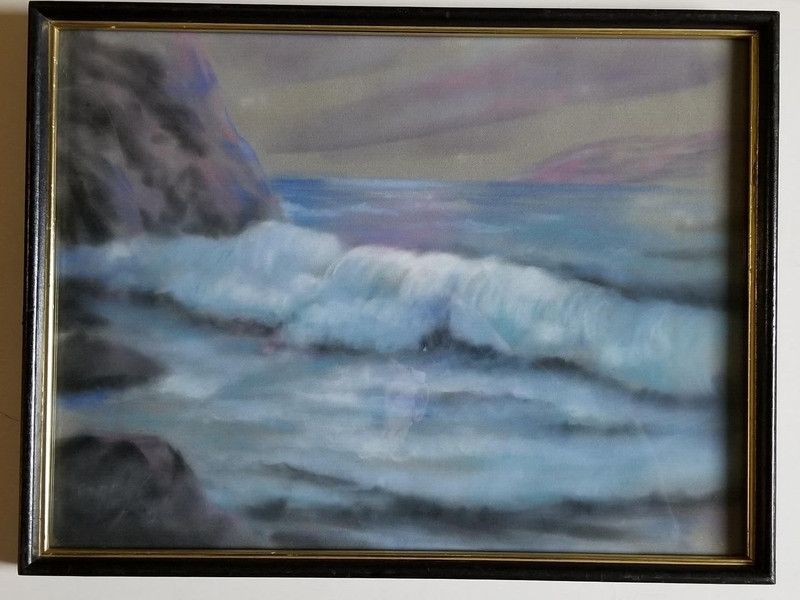 ORIGINAL PAINTING BY CORA ALICE AKERS WRIGHT 1908-1992 16”x 12” Ocean, Waves, Mt