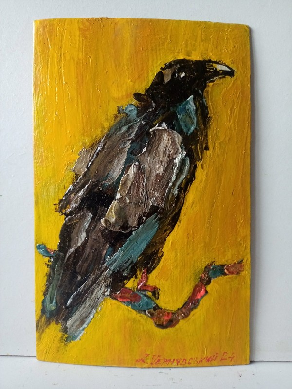 Raven Impasto Painting Original Art Impression Oil Painting 8.7 x 5.5 in gallery