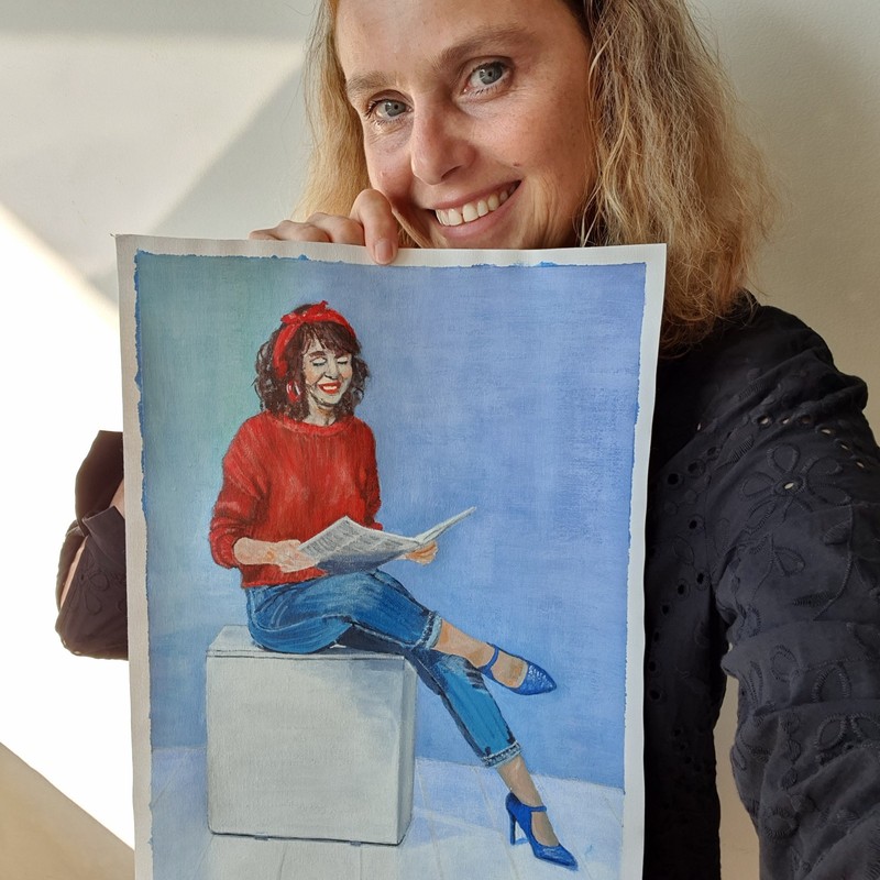 Modern Woman Artwork Reading Newspaper Contemporary Figurative Original Painting