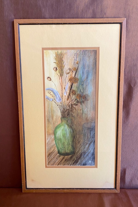 Signed and Framed Still Life Vase with Dried Flowers – Lubos Malina Style
