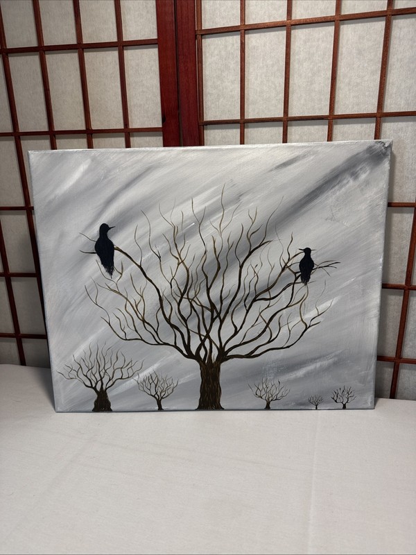 acrylic painting on canvas original artist Love Birds Colorful Valentines Tree