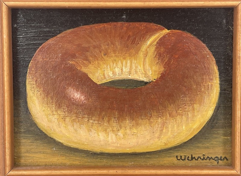 Charles Wehringer Miniature Oil Painting – Bagel, Americana 20th Century