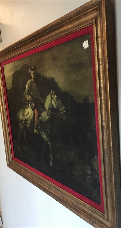 Rembrandt’s “POLISH RIDER” Framed Lithograph On Board Painting 35 1/2" x 30 3/4” gallery