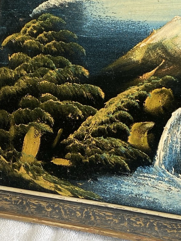 VTG BLACK VELVET PAINTING WALL ART MID CENTURY MODERN LANDSCAPE MCM gallery
