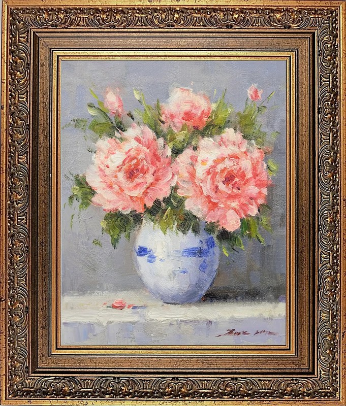 Framed Original Oil Painting on Canvas, Bouquet Floral Artwork, Ready to Hang