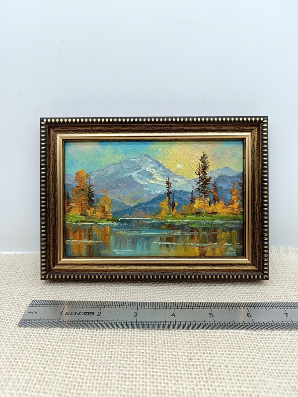Original Oil Painting Forest Landscape with River 6x4 in Signed Framed gallery
