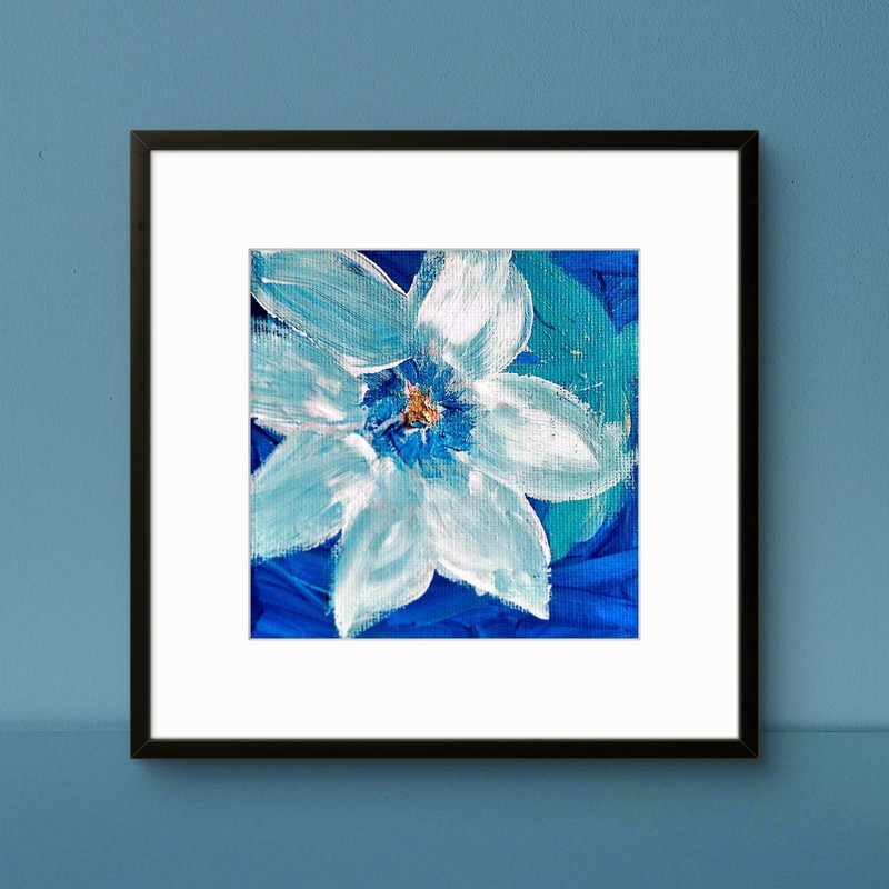 Blue Flower Contemporary Expressionist Acrylic Original 4x4 Painting gallery
