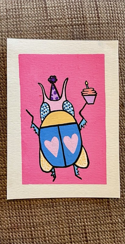 CUSTOM Birthday Bug ACEO/Original Art/Miniature Acrylic Painting/Gift
