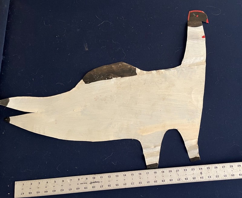 RA Miller FOLK ART ROOSTER BIRD Vintage painting on metal Outsider LARGE