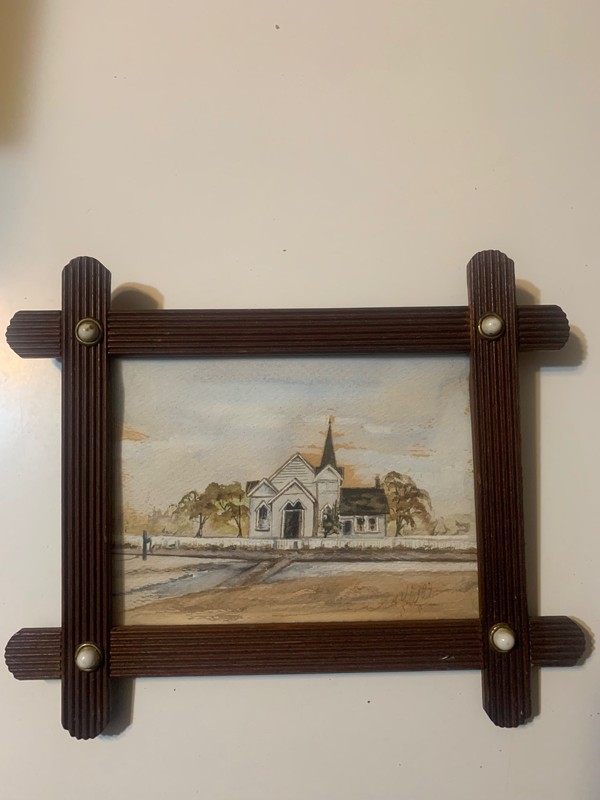 Original Watercolor Rural Baptist Church Landscape Signed Ruth Whitman Framed