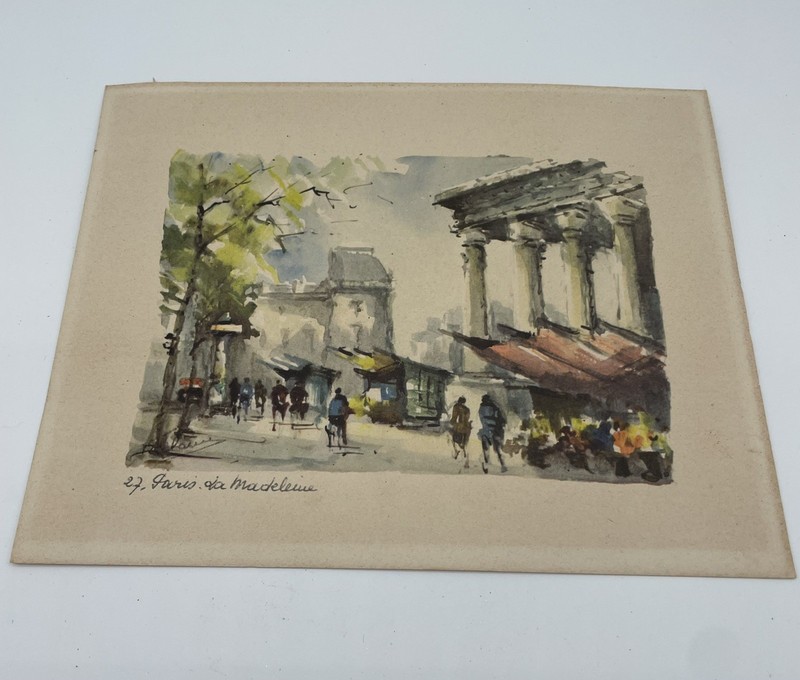 2 Vtg Sm Paris France Watercolor Prints La Madeline & St. Pierre De Montmartre gallery