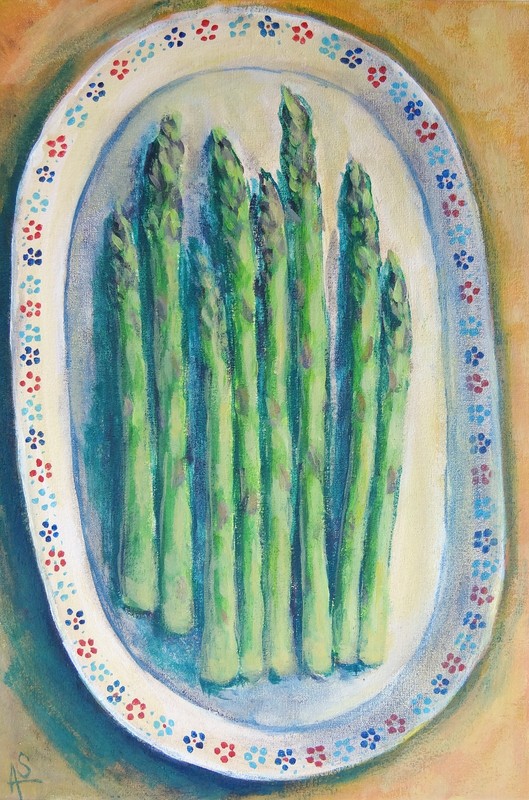 Asparagus Original Painting 8×12 Still Life Vegetable Farmhouse Kitchen Wall Art