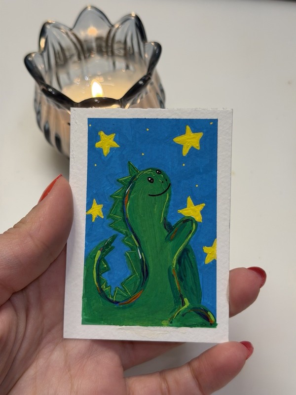 ACEO Original Mini Painting/Dino in the Stars II/II