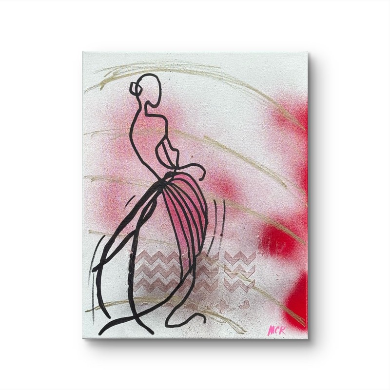 Original Signed Mixed Media Abstract Art Dancing Gold Line Drawing 11x14 gallery