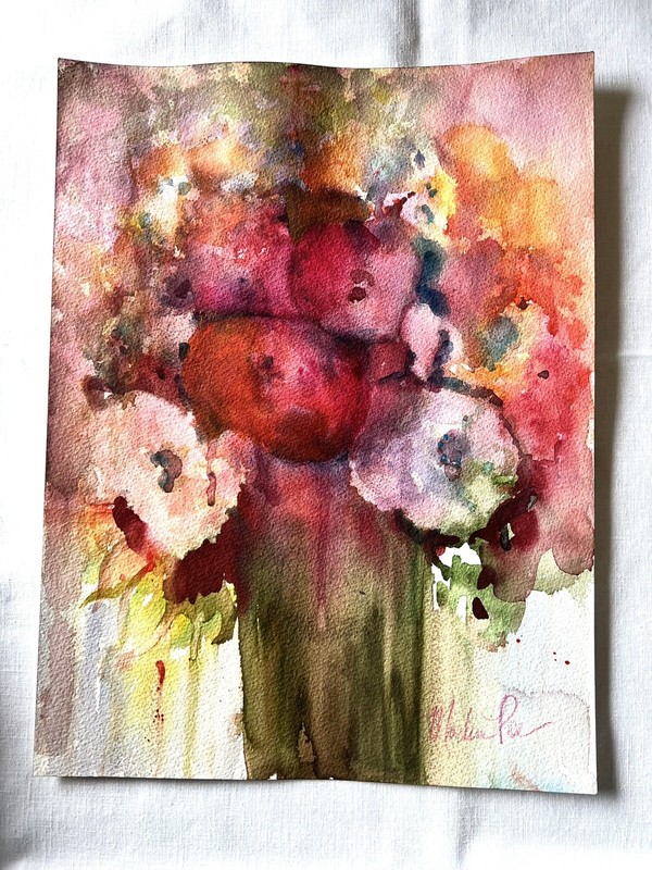 Orig painting 12x16 Abstract Flowers Pinks Reds OOAK Unframed gallery