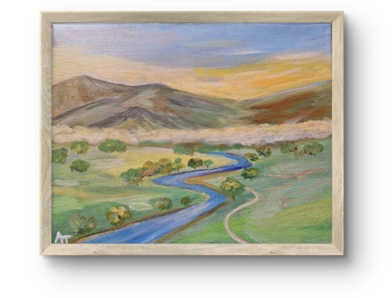 Original Acrylic 8x10 Mountain Valley Impressionist Painting Signed Wall Art gallery