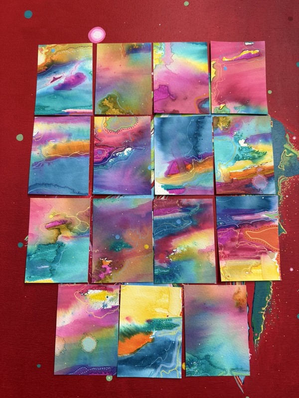 ACEO Original Abstract Watercolor Painting 14/15 “Cosmic Colors” gallery