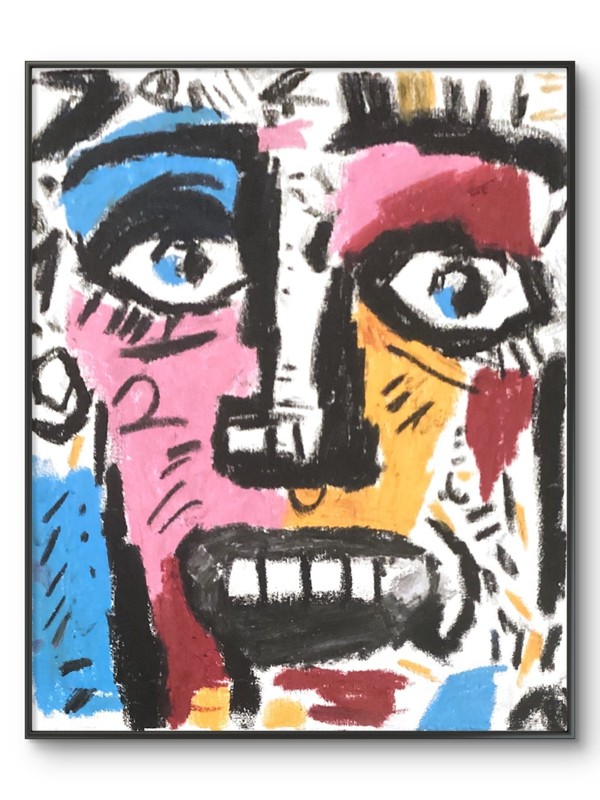 Basquiat Style Graffiti Abstract Face Original Oil Pastel 11×14 on Canvas Panel
