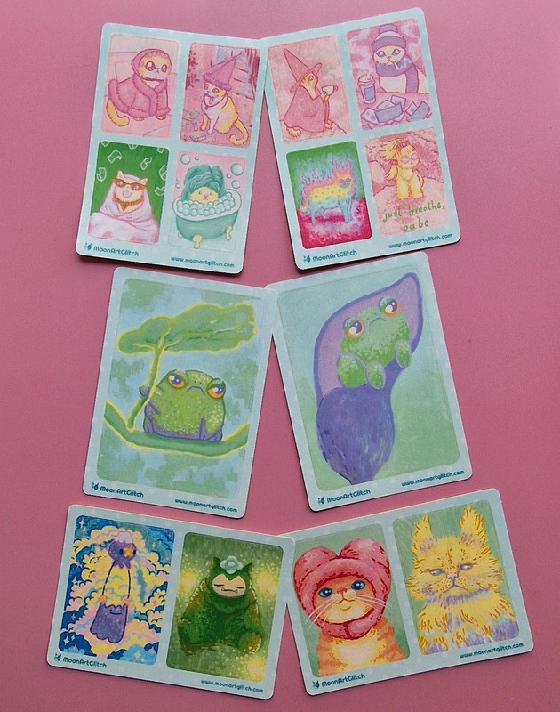 Aceo PRINT STICKER by MoonArtGlitch ~ Pack 3B ~ Frog Cat Hamster Animal Cards