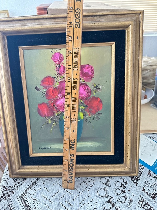 Beautiful Original Oil/Acrylic Painting On Canvas Vase Of Roses By S. Marsh gallery