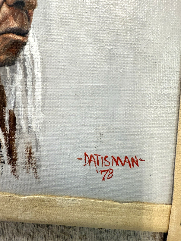 Orignal Painting Cheyenne Indian Chief Jack Datisman Wood Leather Frame 1978 gallery