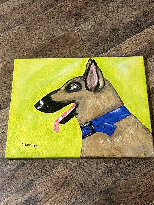 Oil Painting Brown Black German Shepherd Dog Signed L Smedley 11×14” Art Canvas