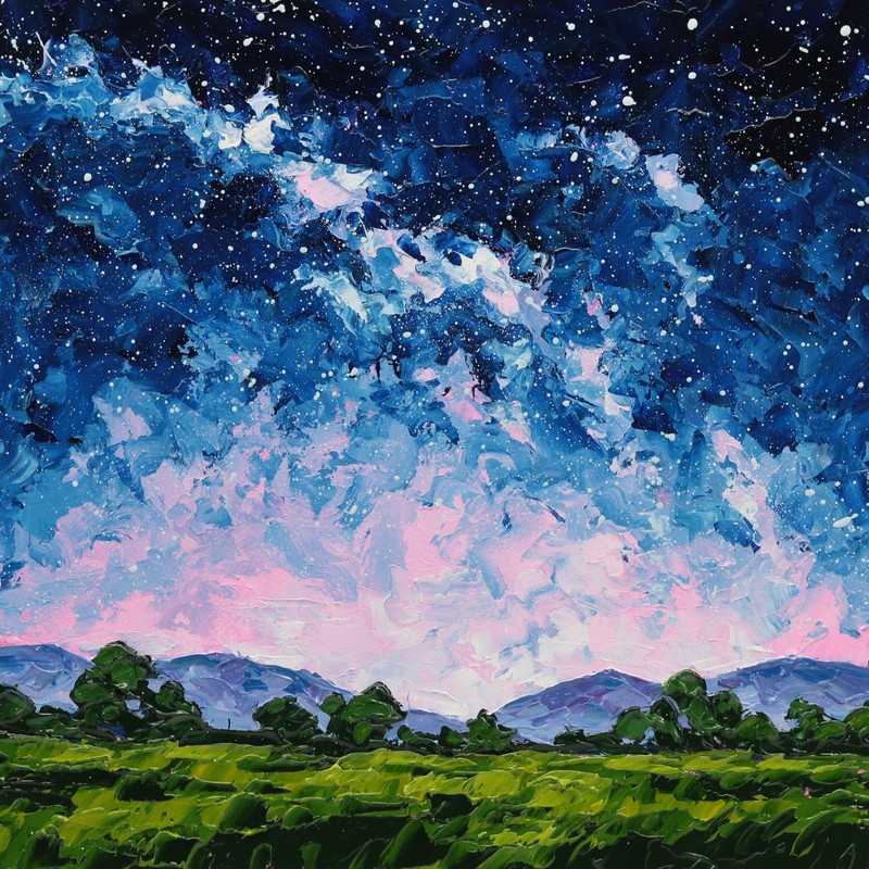 Milky Way Oil Painting Original Landscape Art Celestial Night Sky Stars Gift