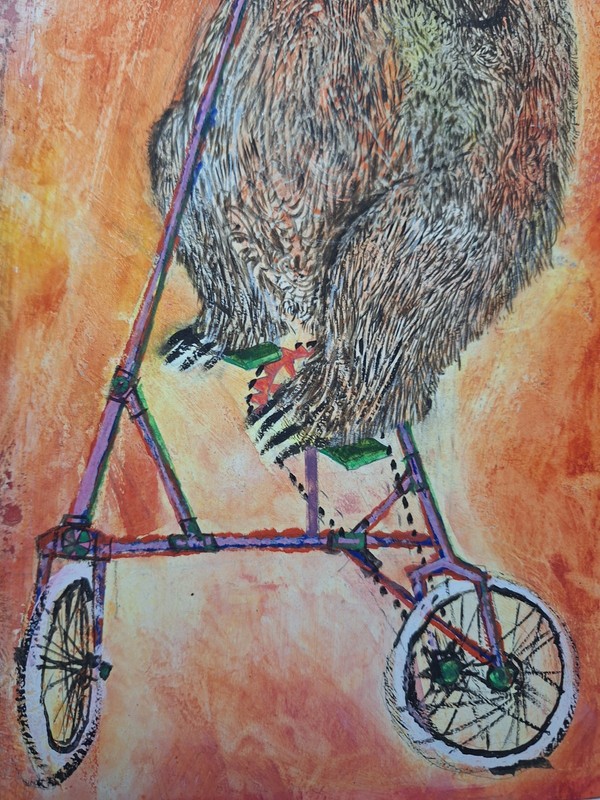 Original BRIAN WILDSMITH PAINTING Bear on Bicycle gallery