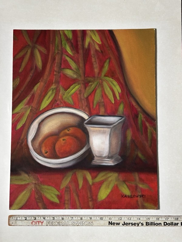 Still Life Painting Fruit In Bowl Country Cottage Farmhouse Decor (M)