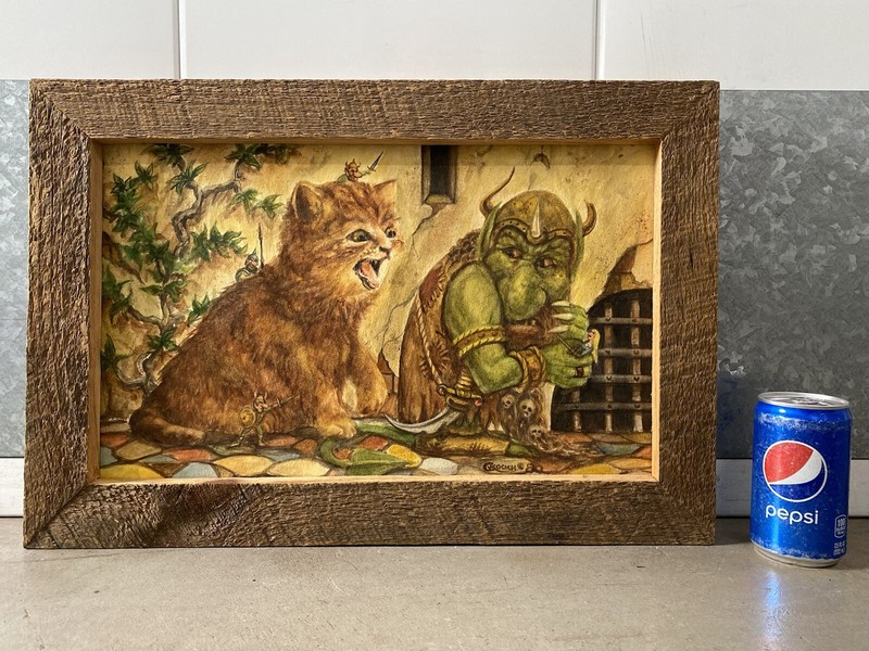 🔥 Vintage Fantasy Dungeons & Dragons Goblin Warrior Cat Painting - KOCICH, 1980 gallery