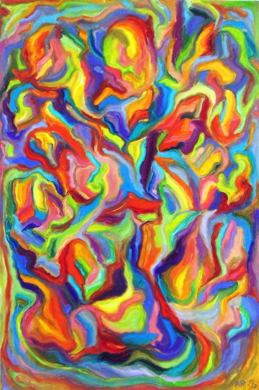YOUR COMPASSION Arthur Robins Original ABSTRACT OIL Artist love flowers colorful