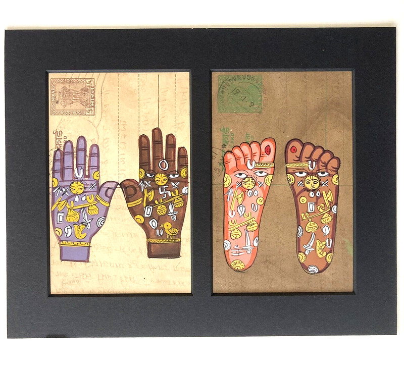 Vishnu Padam Hand & Footprint Tantra Painting Handmade Indian Folk Art Chakra