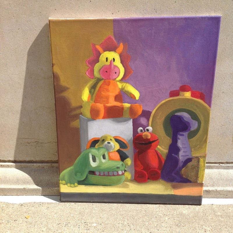 Unframed Original Art on Canvas "Favorite Plush Character Corner" 16" x 20" gallery