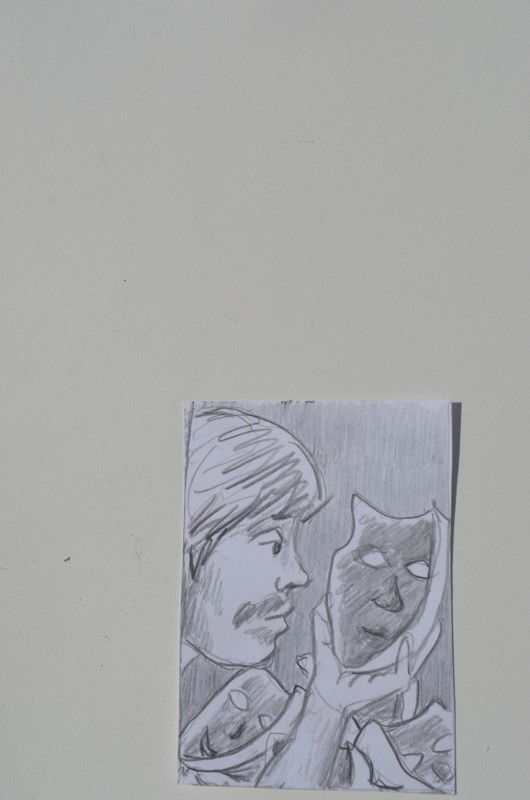 ACEO Original Pencil Drawing Man of masks Original Art not a print