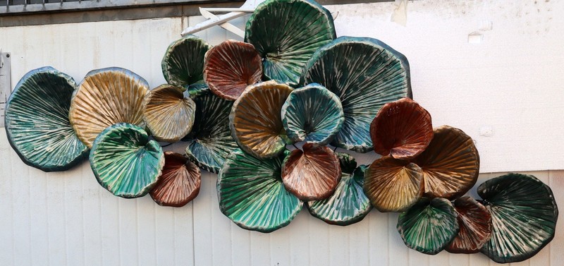 Floral Metal Panel Ivy Leaves Handcrafted and Hand Painted 170x70x2 cm