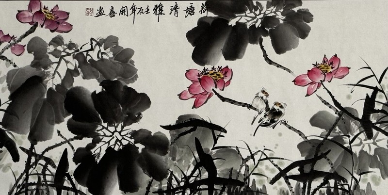 Chinese scroll painting – tranquility In The Lotus Pond