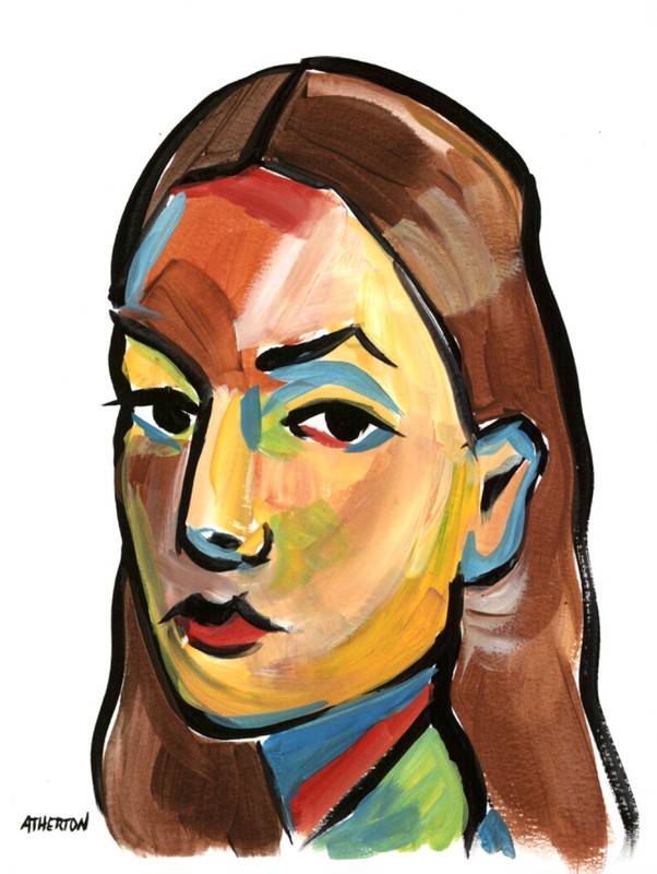 Atherton 9x12 Original Portrait Acrylic Painting "Abstract Girl 5" hand signed gallery
