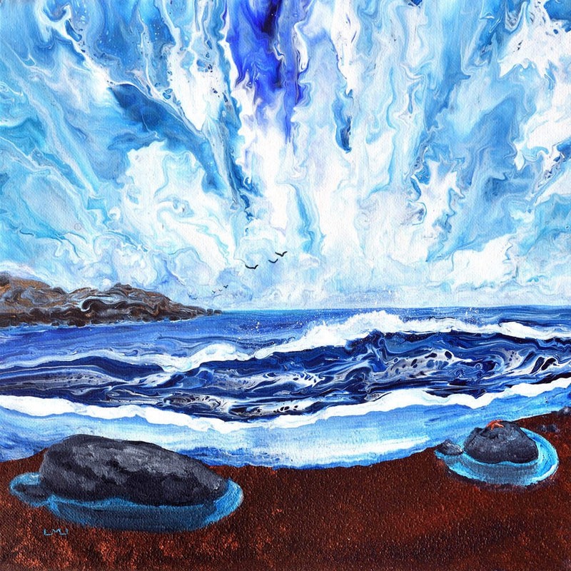 Blue Ocean Beach Starfish Zen Seascape Original Painting Laura Milnor Iverson