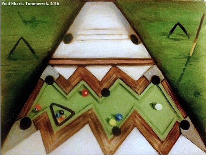 Billiards Eight Ball Pool Table Wall Art Shark Abstract Surreal Painting 16x12in