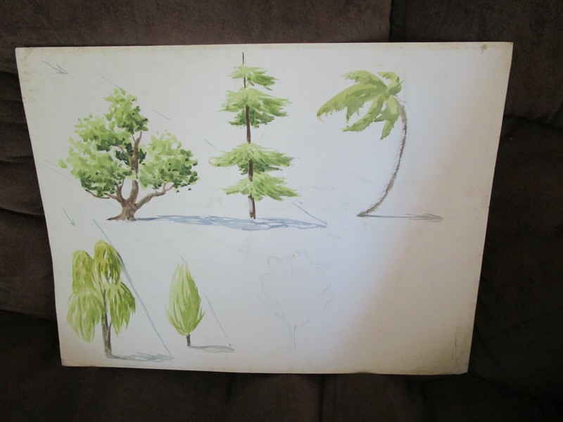 Original Watercolor By Peg Humphreys, 4 Mini Scenics & Study in Trees 18"x 24" gallery