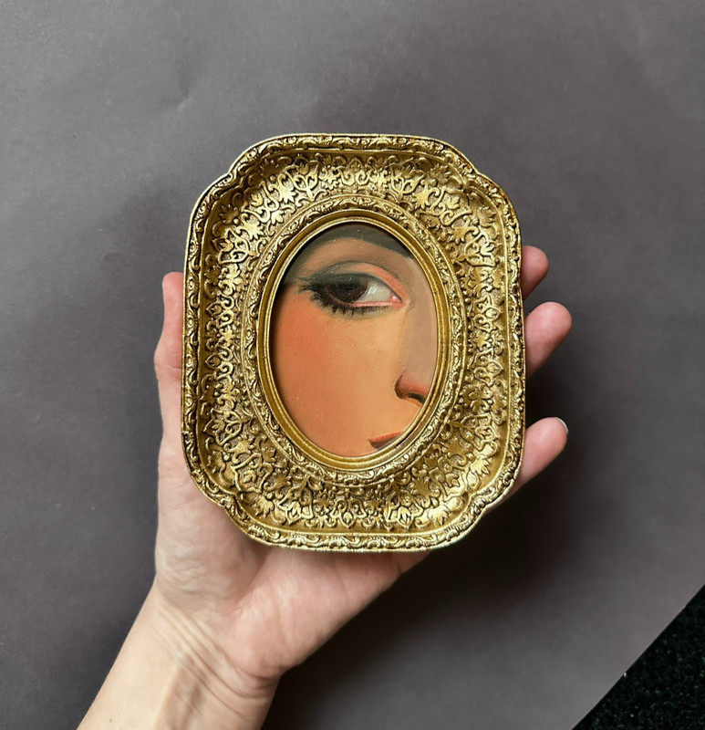 Oil Handmade Small Painting, Eye With Victorian Golden Frame, Fine Art Gift gallery
