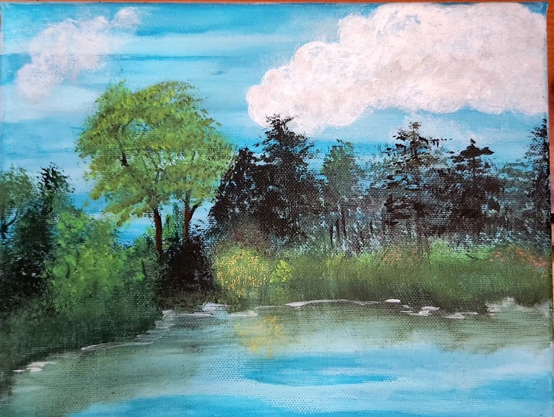 Original Acrylic 10x8 inch Canvas Landscape Trees Water Painting Signed gallery