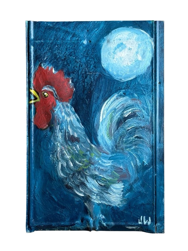 Jesse Wallace «The Nocturnal Rooster» Acrylic On Roof Shingle Key West 2007